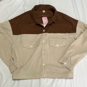 3/$30 NWT Romwe Shirt Jacket Brown Colourblock medium